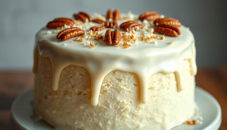 White German Chocolate Cake with a Cheesecake Center