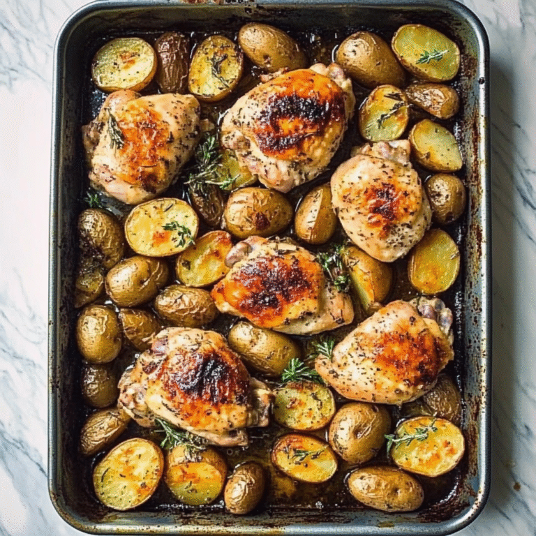 One Pan Garlic Roasted Chicken and Baby Potatoes