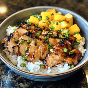 Hawaiian Style Teriyaki Chicken with Rice and Mangoes
