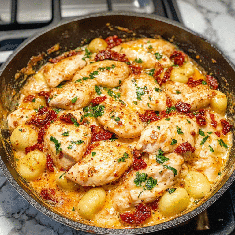 One Skillet Sun Dried Tomato Chicken and Gnocchini