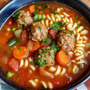 Authentic Italian Meatball Soup with Pasta and Vegetables