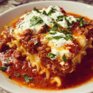 Creamy Lasagna Soup with Hearty Meat and Cheese